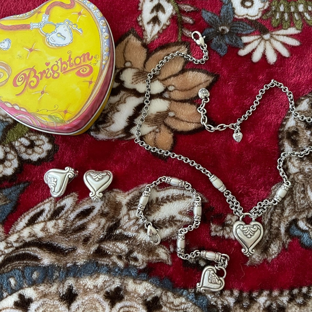 Brighton Blaire Brushed Silver Heart Necklace, Bracelet and Clip Earrings - Set
